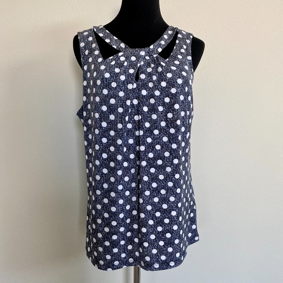 Nine West Sleeveless Top, M, EUC, Blue with White polka dots - Picture 1 of 8